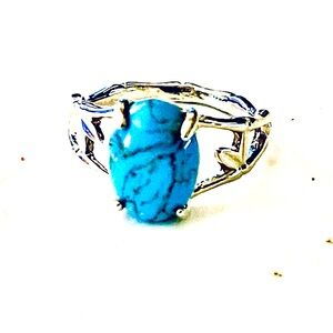New Handmade Natural Baby Blue Natural Howlite Floral Sterling Silver Ring